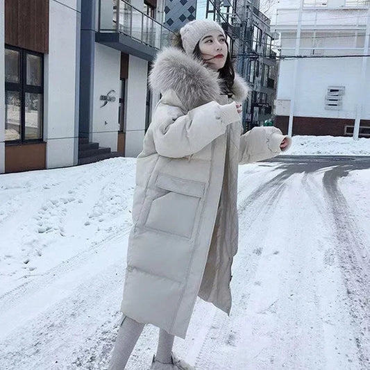 Winter Down Cotton Jacket Women's Winter Hooded Faux Fur Collar Coat Warm Parkas Snow Outwear Oversized Long Winter Jacket C363