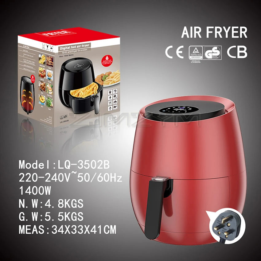 1400W Electric Air Fryer without Oil 5.2L Multifunctional Oil-Free Smart Deep Fryer Air Frying Machine Touch Screen 220-240V