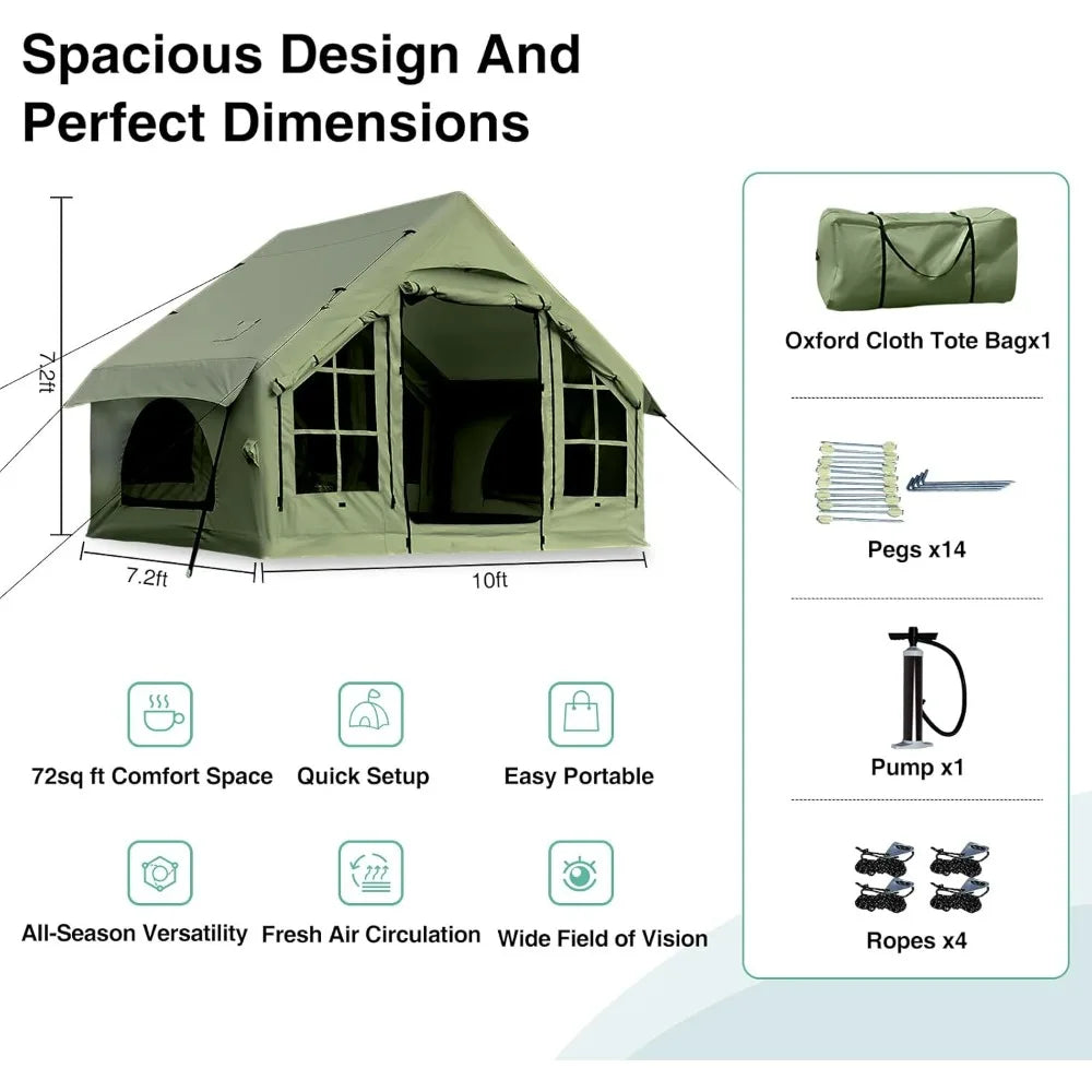 Inflatable Tent for Camping 2/4/6 People Large Blow Up Air Tents House,No Assembly Needed Luxury Tent,10x7.2ft Waterproof Oxford