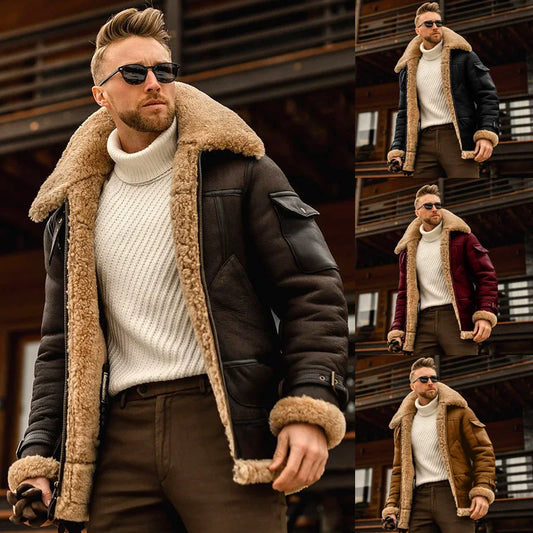 2024 Men's Winter Button Jacket Plus Velvet Overcoat Corduroy Tooling Casual Parka Korean Fashion Solid Color Cotton Jacket Men