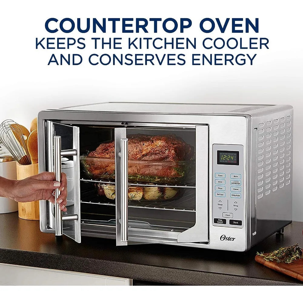 Oster Convection Oven, 8-in-1 Countertop Toaster Oven, XL Fits 2 16" Pizzas, Stainless Steel French Door