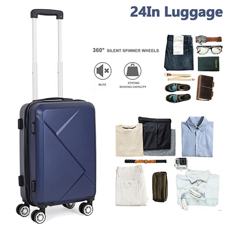 Strong Aluminum Frame Suitcase Female 20''24'' Luggage Case Male Boarding Password Suitcase Blue Mala De Rodinha Travel Bag