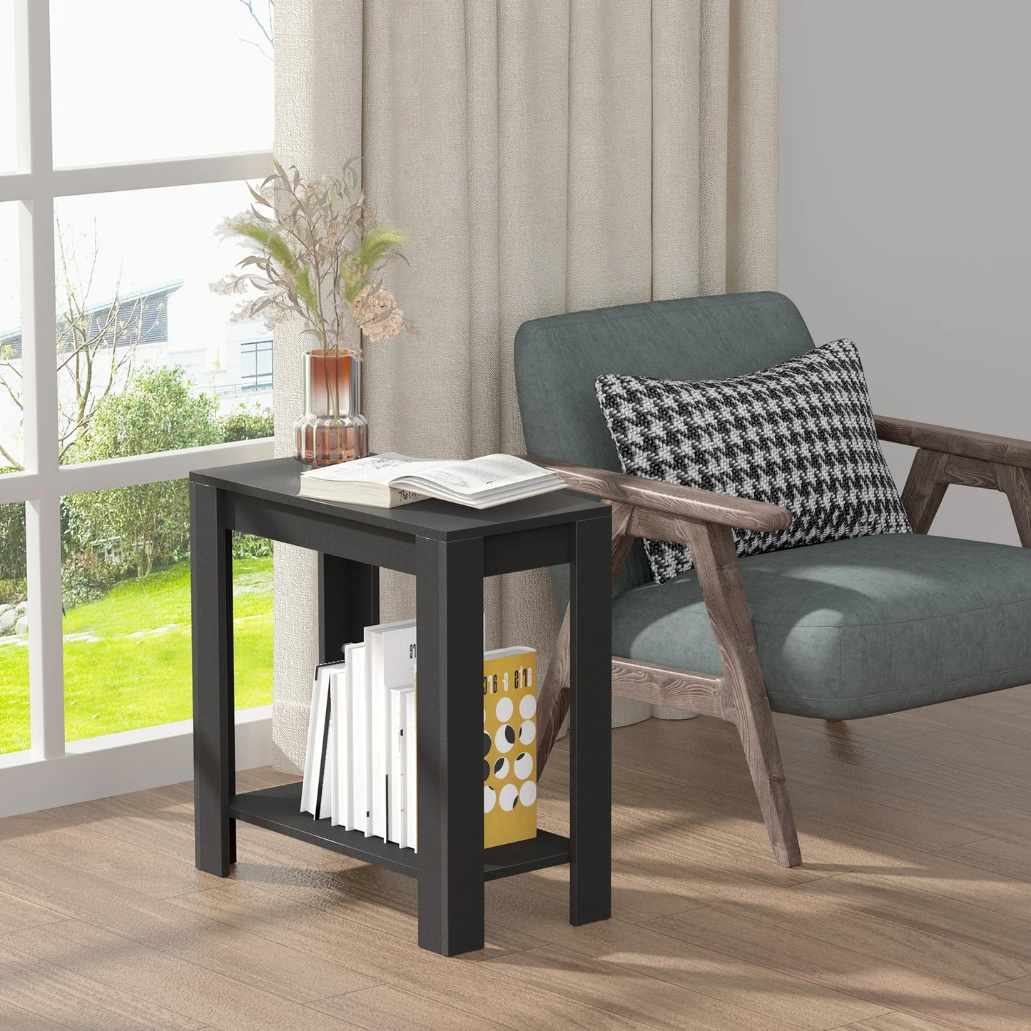 Narrow Sofa Side Table with 2-Tier Open Storage Spaces Modern Living Room Offices End Table Nightstand for Condos, Apartment