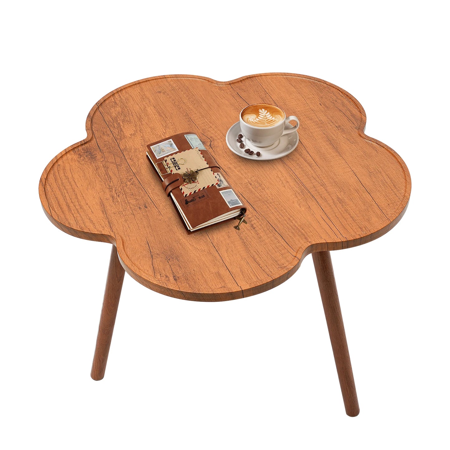 Wooden Coffee Table Flower Shape Modern Cute Tray Snack Tea Table Accent Balcony Living Room Furniture