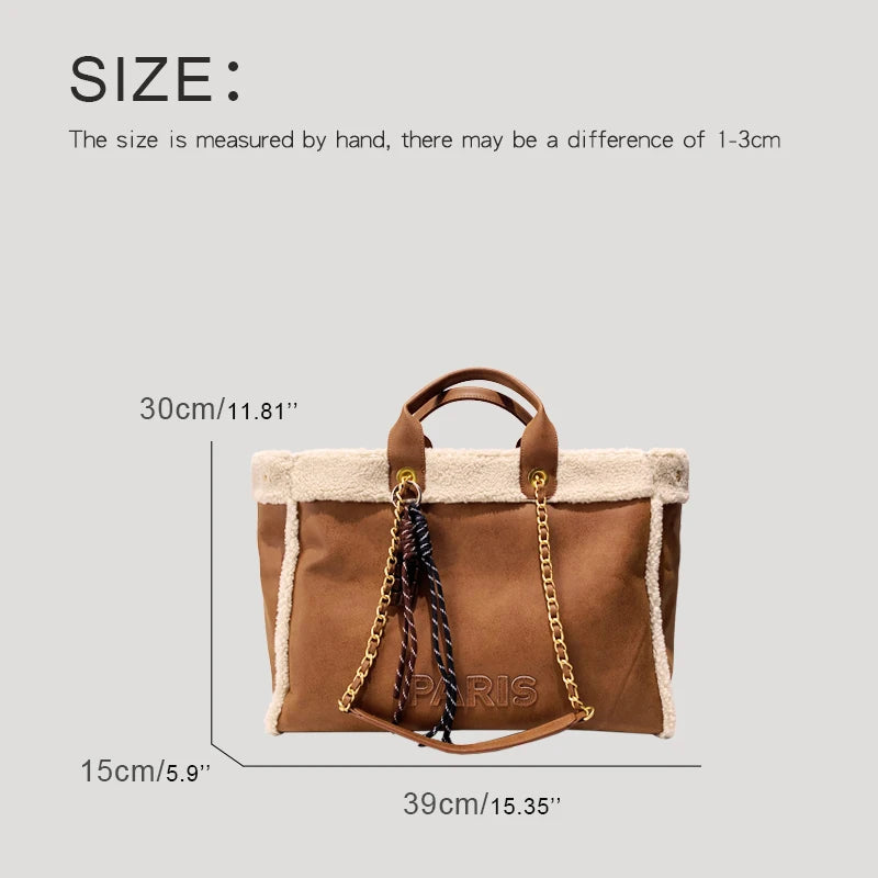 Tote Bags For Women Luxury Designer Handbag And Purse 2024 New In PU Faux lambswool Trim Letter Large Capacity Underarm Shoulder