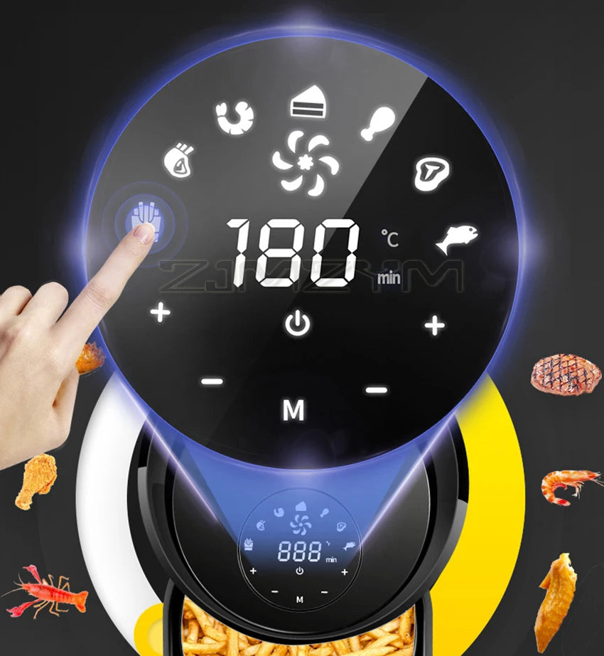 1400W Electric Air Fryer without Oil 5.2L Multifunctional Oil-Free Smart Deep Fryer Air Frying Machine Touch Screen 220-240V