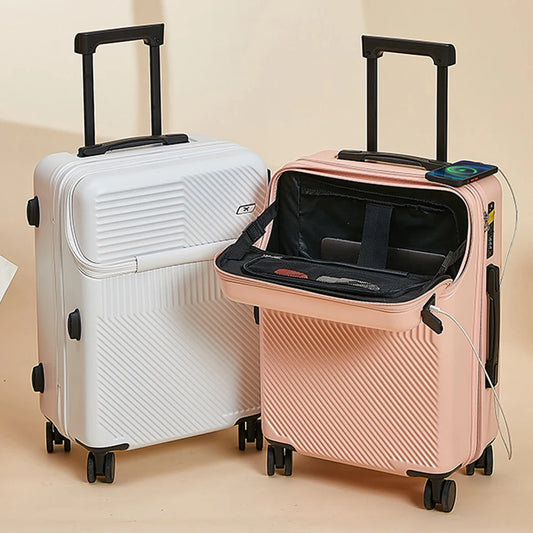 20Inch New Front Opening Roller Trolley Case ABS Men Carry-On Luggage Women Travel Suitcase Expandable Hardside Luggage