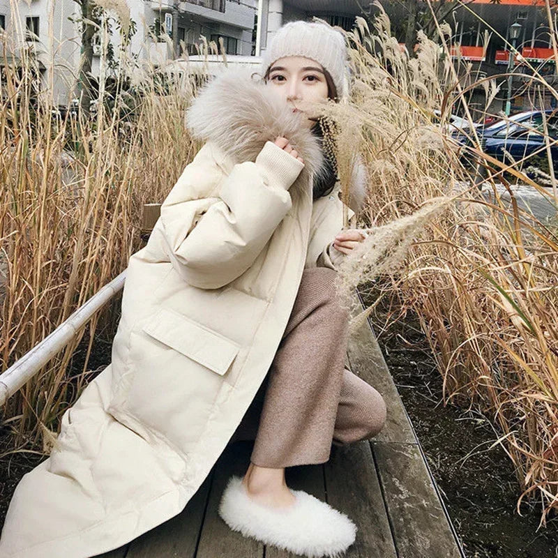 Winter Down Cotton Jacket Women's Winter Hooded Faux Fur Collar Coat Warm Parkas Snow Outwear Oversized Long Winter Jacket C363