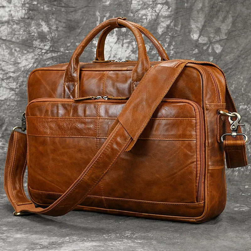 Luxury Genuine Leather Handbag for Men Travel Briefcase Male Leather Shoulder Bag Men's Business Laptop Bag Large Messenger Bags