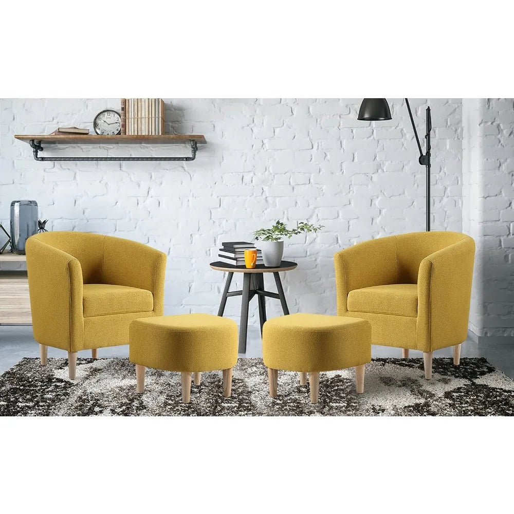 Modern Accent Chair, Upholstered Arm Chair Linen Fabric Single Sofa Chair with Ottoman Foot Rest Mustard Yellow Comfy Armchair