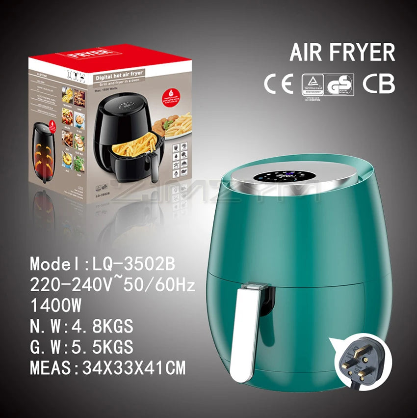 1400W Electric Air Fryer without Oil 5.2L Multifunctional Oil-Free Smart Deep Fryer Air Frying Machine Touch Screen 220-240V