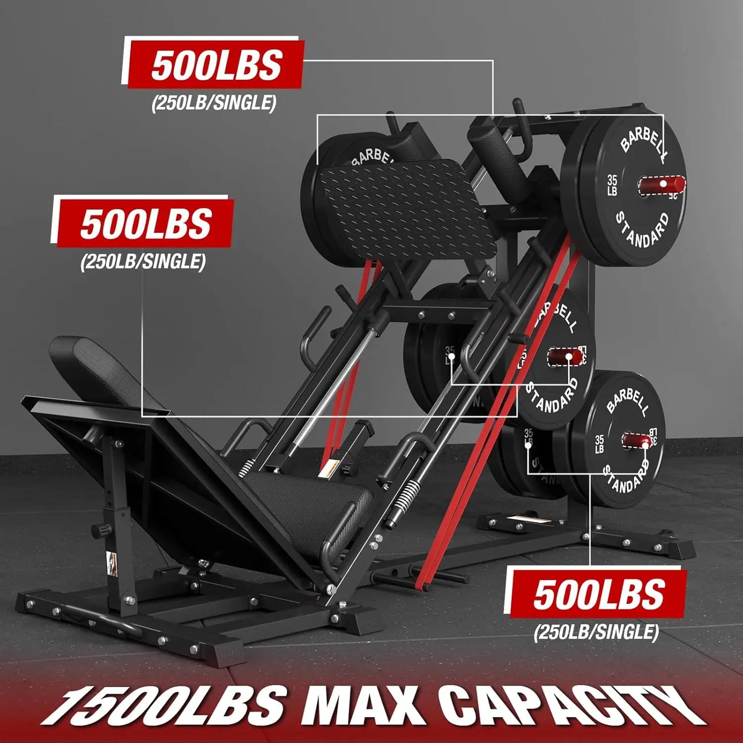 Leg Press Hack Squat Machine Combo, Leg Exercise Machine with Linear Bearing, 45-Degree Lower Body Special with Weight Storage f