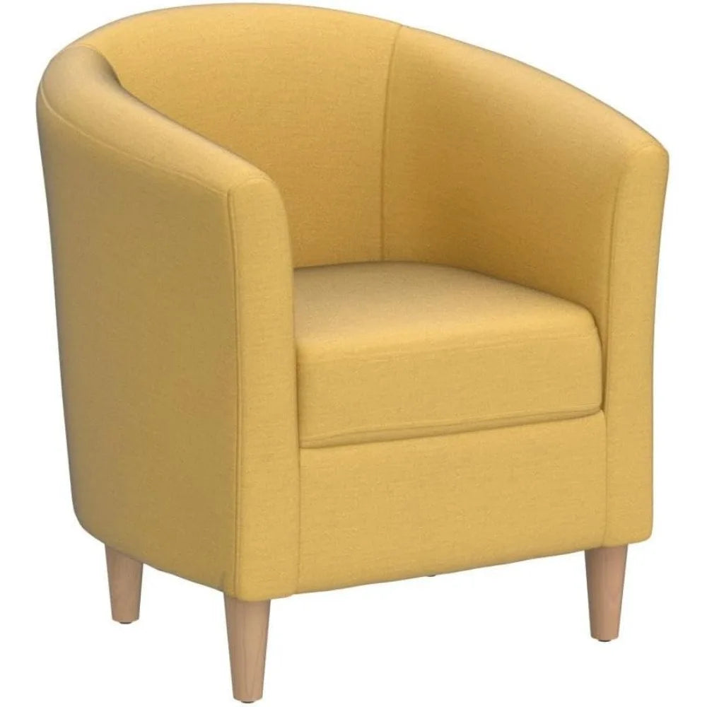 Modern Accent Chair, Upholstered Arm Chair Linen Fabric Single Sofa Chair with Ottoman Foot Rest Mustard Yellow Comfy Armchair