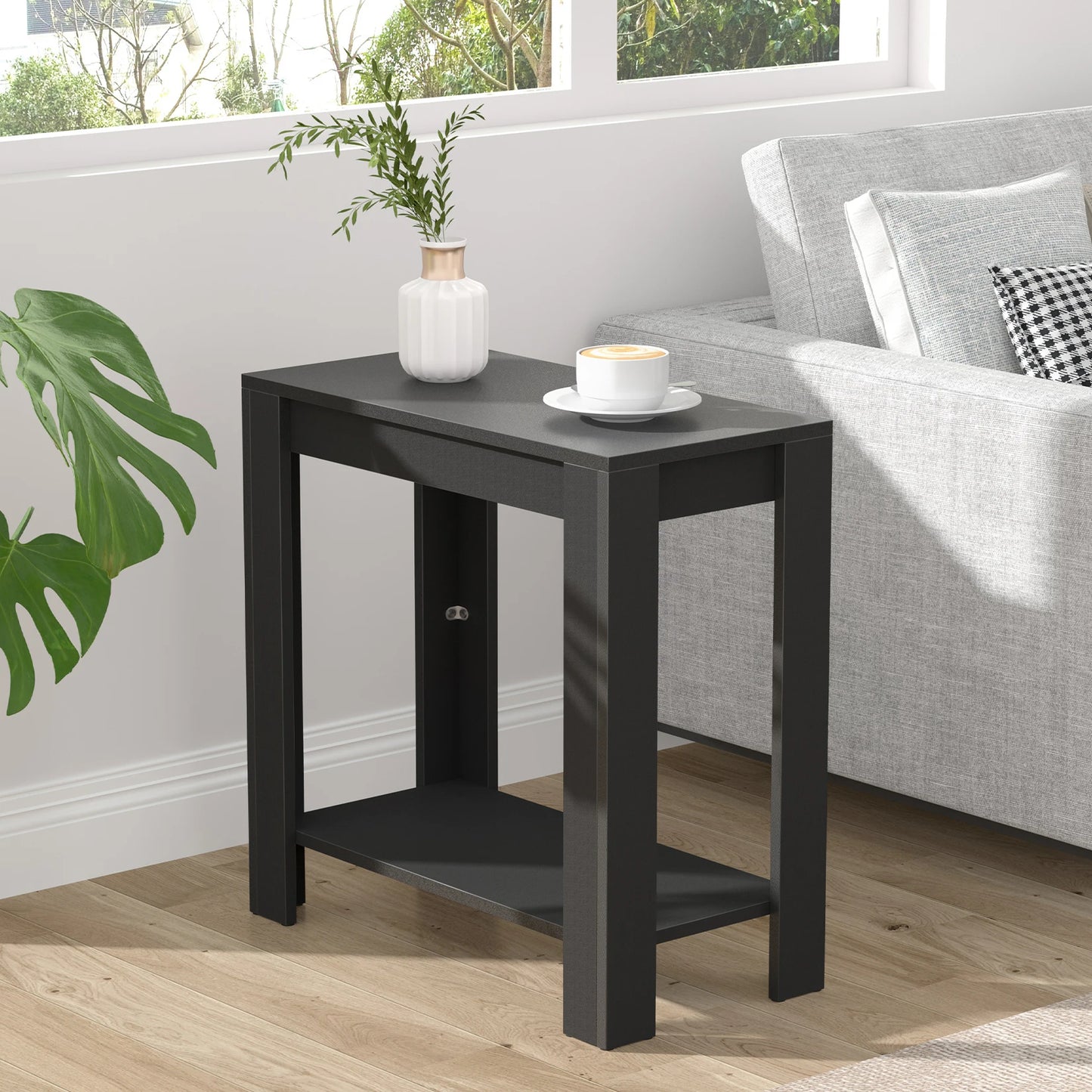 Narrow Sofa Side Table with 2-Tier Open Storage Spaces Modern Living Room Offices End Table Nightstand for Condos, Apartment