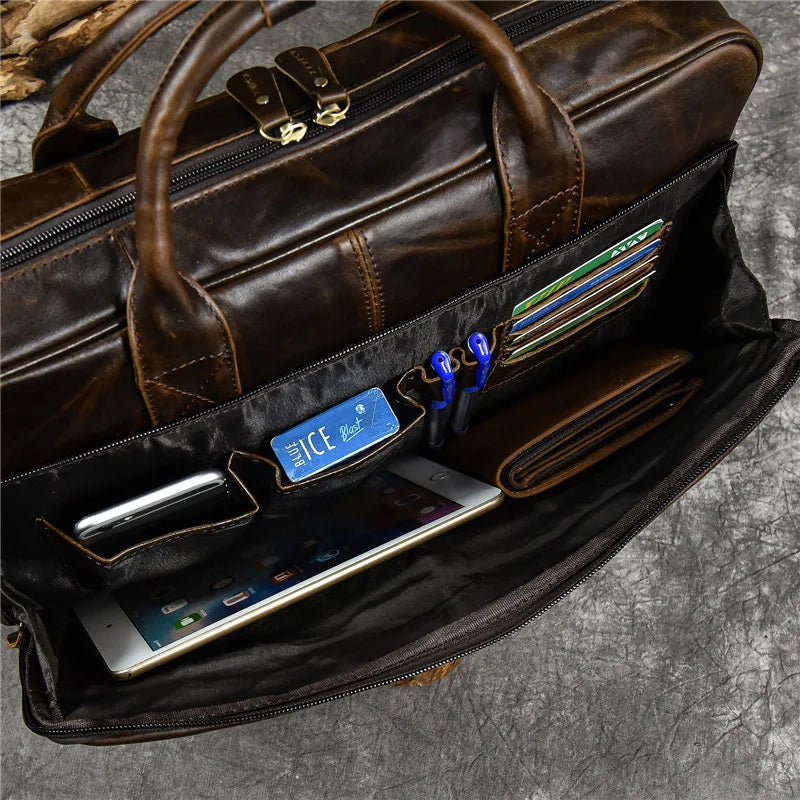 Luxury Genuine Leather Handbag for Men Travel Briefcase Male Leather Shoulder Bag Men's Business Laptop Bag Large Messenger Bags